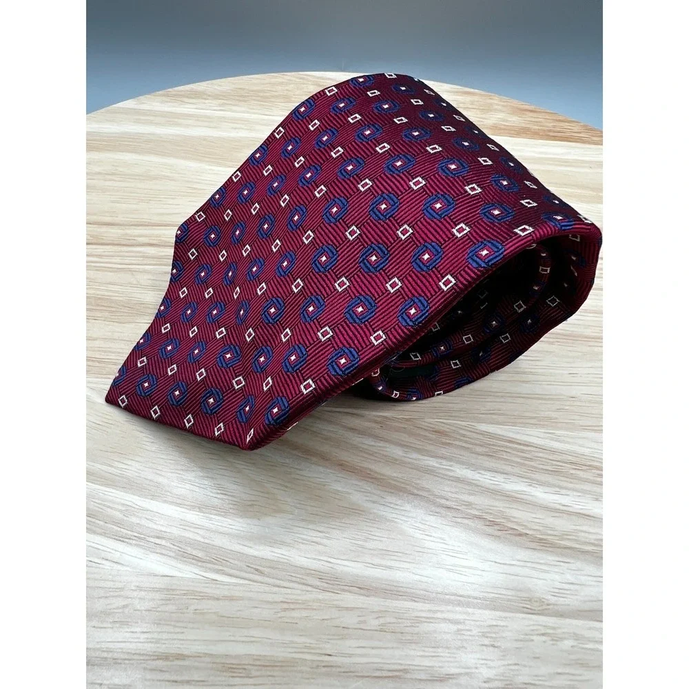 Lauren Ralph Lauren Silk Tie Red Blue Geometric Pattern‎ L:59.5